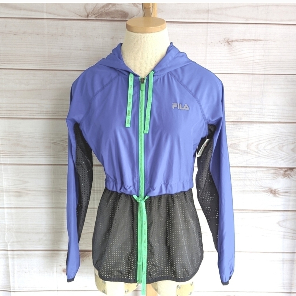 Fila Sport Women's Blue Black Hood Windbreaker Jacket XS